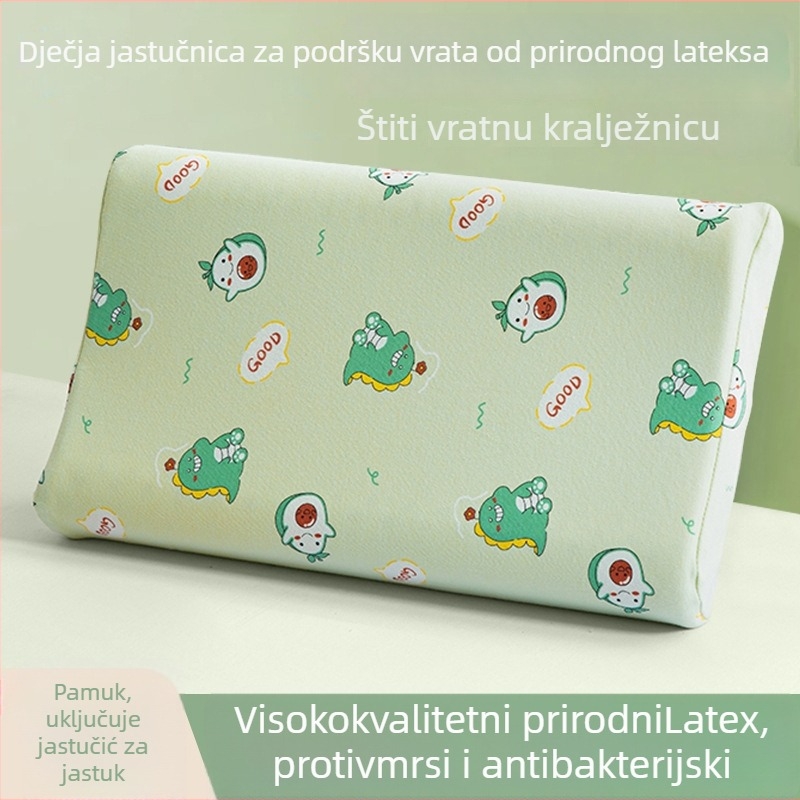 Dječji jastuk od prirodnog lateksa, sadržaj lateksa 90%+, pravokutnog oblika, pamuk navlaka, težina 1,0–1,5 kg, pogodan za djecu i bebe