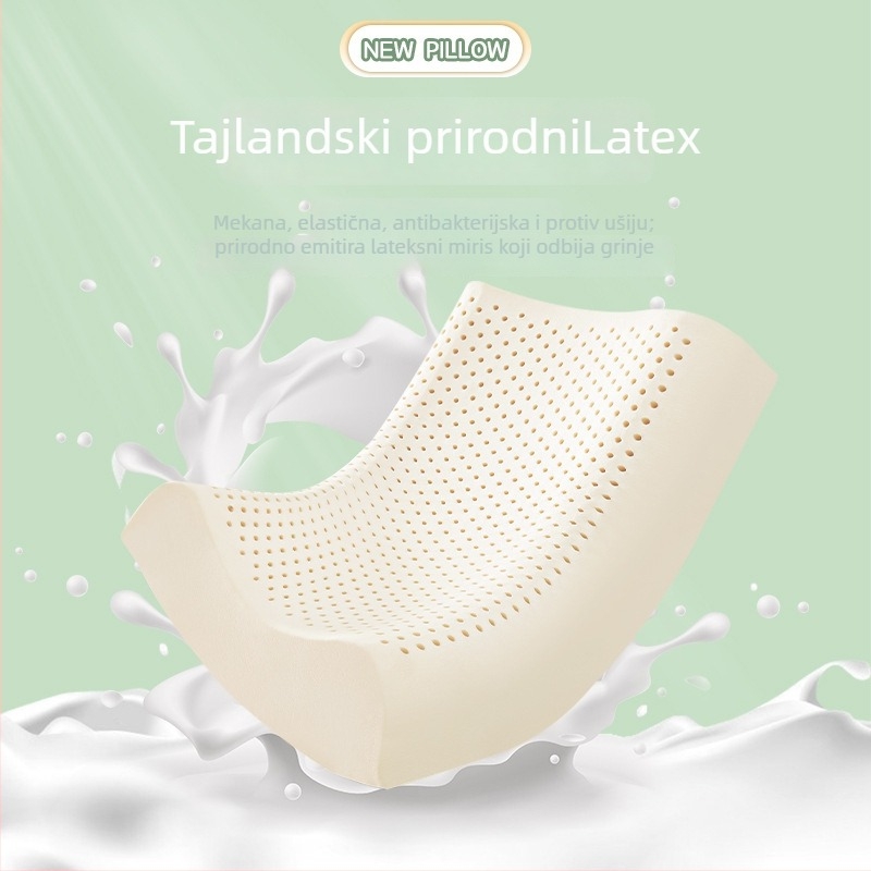 Dječji jastuk od prirodnog lateksa, sadržaj lateksa 90%+, pravokutnog oblika, pamuk navlaka, težina 1,0–1,5 kg, pogodan za djecu i bebe