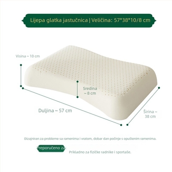 Lateksni jastuk od prirodnog lateksa, sadržaj lateksa 90%+, valovit oblik, pleteni navlaka, težina 1.0–1.5 kg, za odrasle
