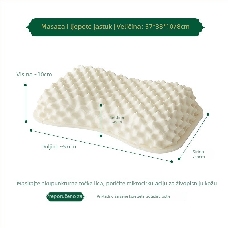 Lateksni jastuk od prirodnog lateksa, sadržaj lateksa 90%+, valovit oblik, pleteni navlaka, težina 1.0–1.5 kg, za odrasle