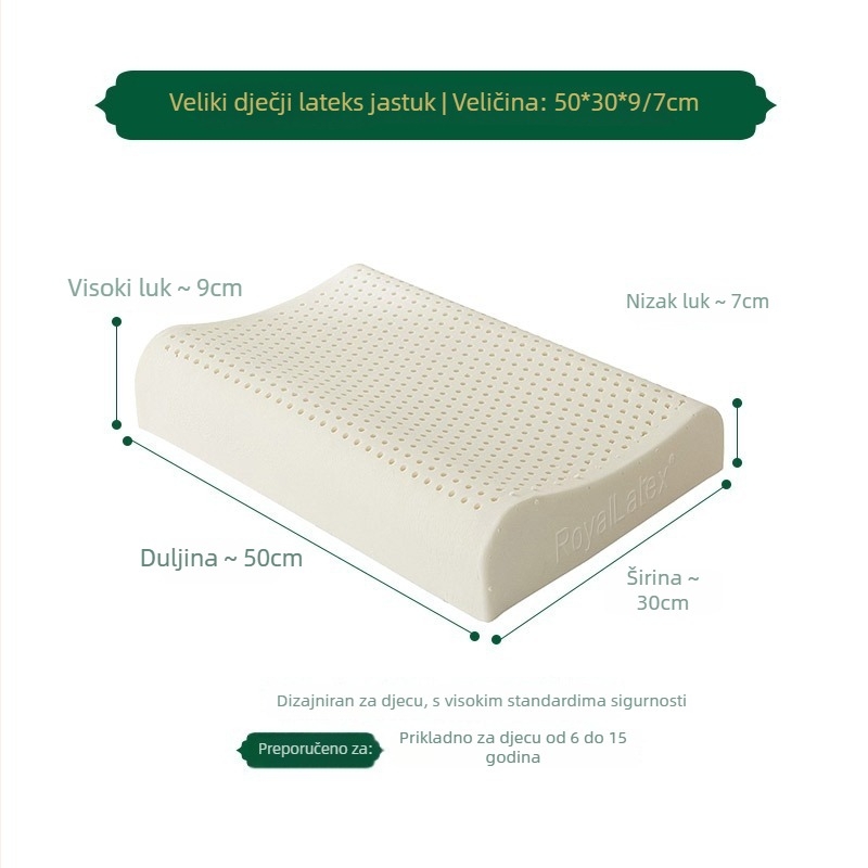 Lateksni jastuk od prirodnog lateksa, sadržaj lateksa 90%+, valovit oblik, pleteni navlaka, težina 1.0–1.5 kg, za odrasle