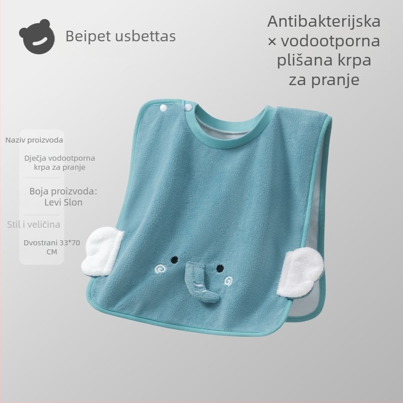 Dječji ručnik za pranje lica i četkanje zubi s vodootpornim prekrivačem (bibom), poliester vlakna, pogodan za djecu 0-6 godina, cijelu godinu