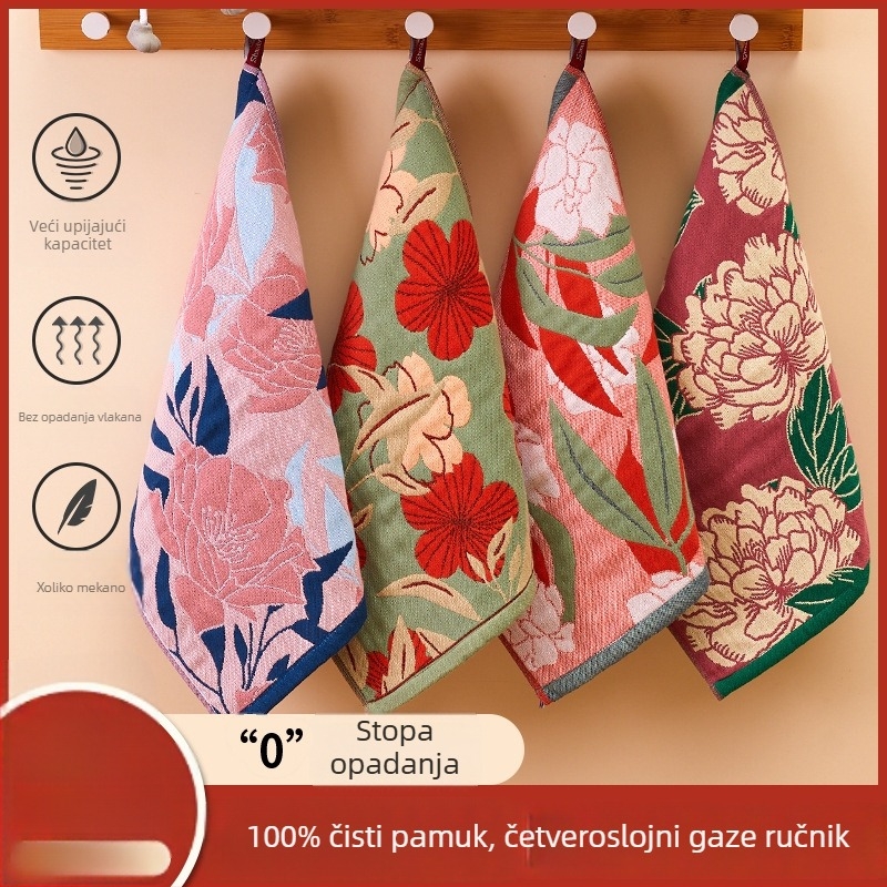 Pamuk gazasta krpa za lice, 32-count, bez dlačica, s kukom za vješanje, 50 g, apsorpcija 0–5 s, za djecu