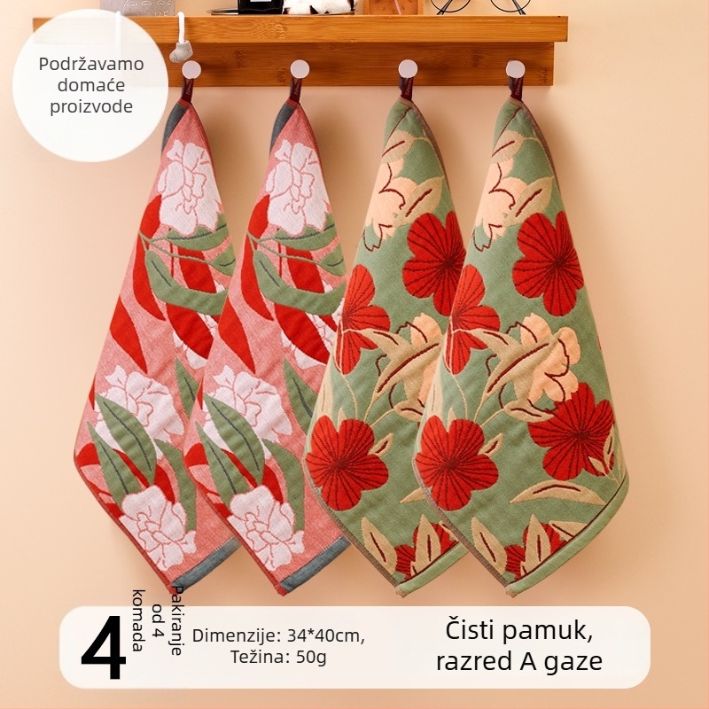 Pamuk gazasta krpa za lice, 32-count, bez dlačica, s kukom za vješanje, 50 g, apsorpcija 0–5 s, za djecu