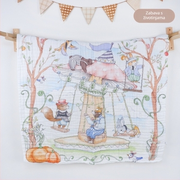 Dječji ručnik od gaze s karikaturnim uzorkom – sve sezone, 300–400 g, 40 vlakana, otisak