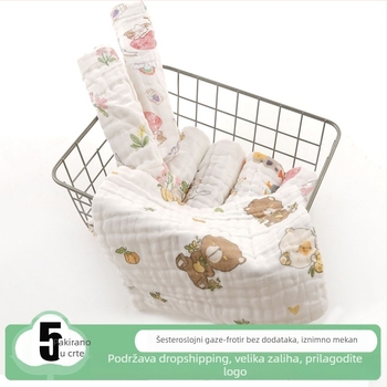 Šesteroslojna gazasta kvadratna krpa, 100% pamuk, za bebe, jednostruko vlakna, upijanje 0–5 s