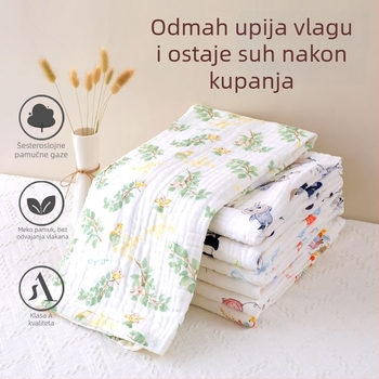 Šesteroslojni pamučni gazasti kupaći ručnik za bebe, upijajući, s ručno crtanim uzorkom, Klasa A