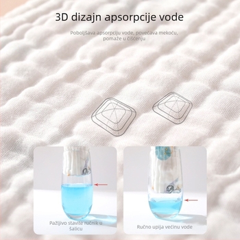 Šesteroslojni pamučni gazasti kupaći ručnik za bebe, upijajući, s ručno crtanim uzorkom, Klasa A