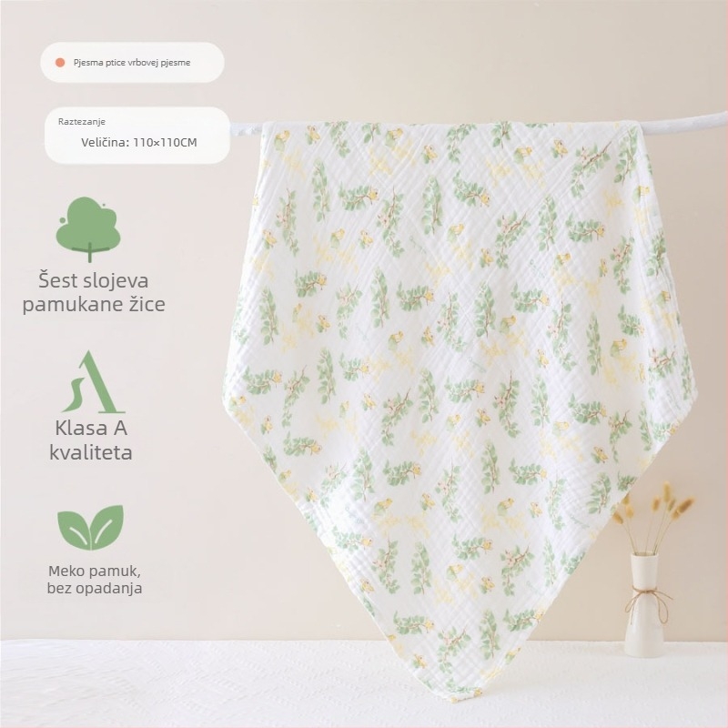 Šesteroslojni pamučni gazasti kupaći ručnik za bebe, upijajući, s ručno crtanim uzorkom, Klasa A