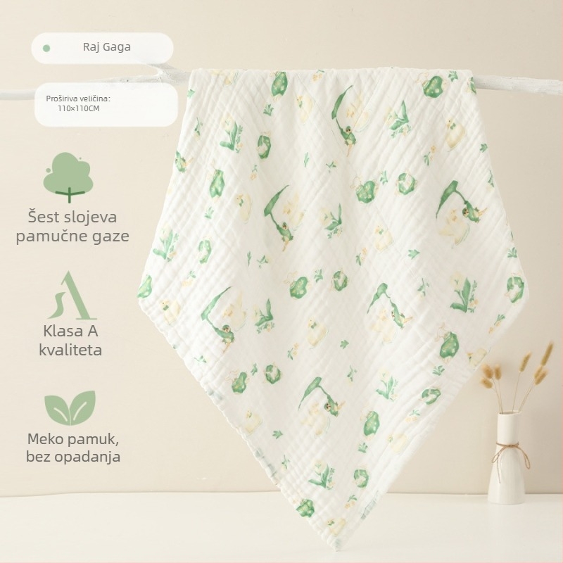 Šesteroslojni pamučni gazasti kupaći ručnik za bebe, upijajući, s ručno crtanim uzorkom, Klasa A