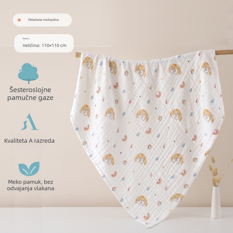 Šesteroslojni pamučni gazasti kupaći ručnik za bebe, upijajući, s ručno crtanim uzorkom, Klasa A