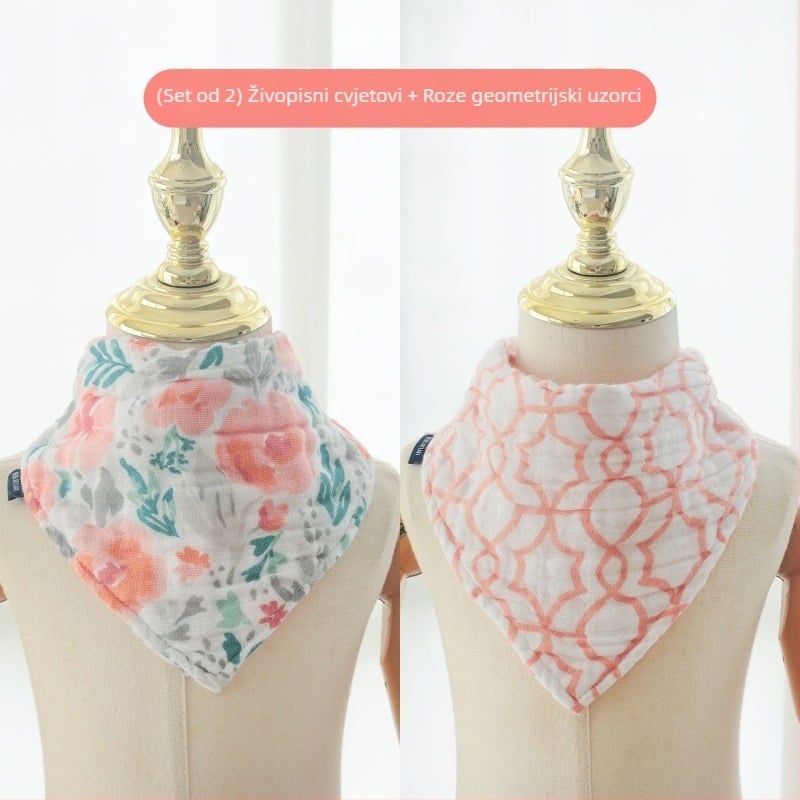 Dječji trokutasti salivni ubrus, bambus-pamučna mješavina 70/30, upijajući, za novorođenčad 0–1 godina, karikaturalni uzorak