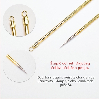 Profesionalna igla za uklanjanje crnih točkica i akni od nehrđajućeg čelika – set od 2 komada (duge i kratke)