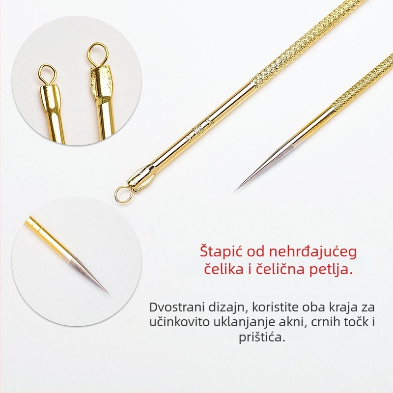 Profesionalna igla za uklanjanje crnih točkica i akni od nehrđajućeg čelika – set od 2 komada (duge i kratke)