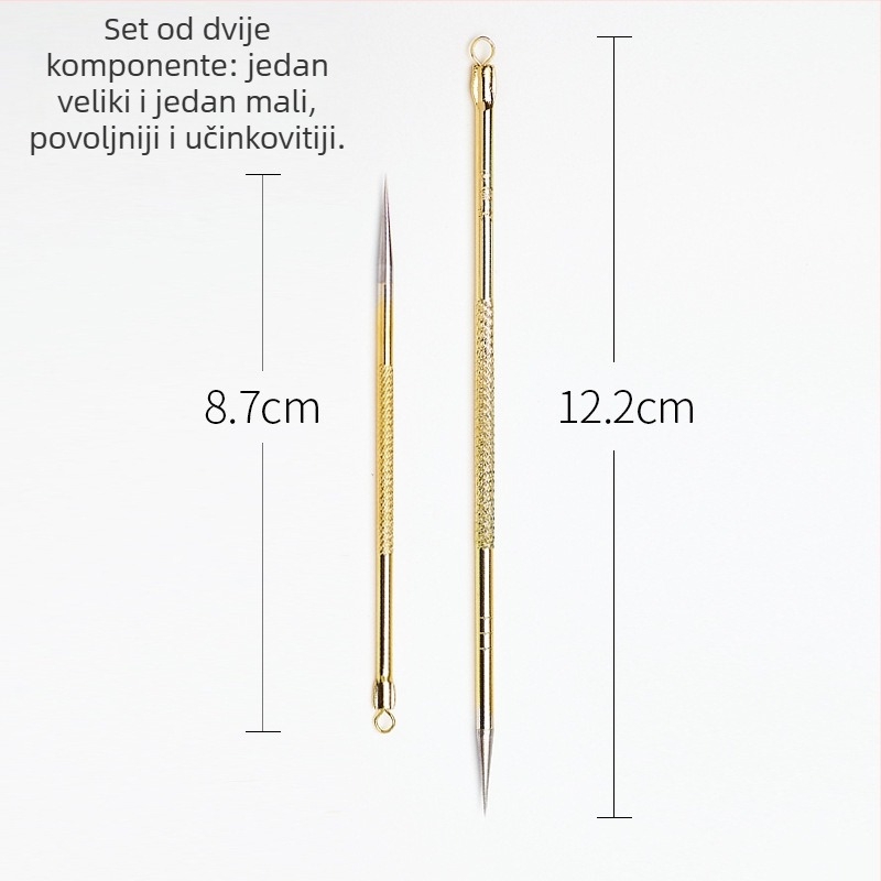Profesionalna igla za uklanjanje crnih točkica i akni od nehrđajućeg čelika – set od 2 komada (duge i kratke)