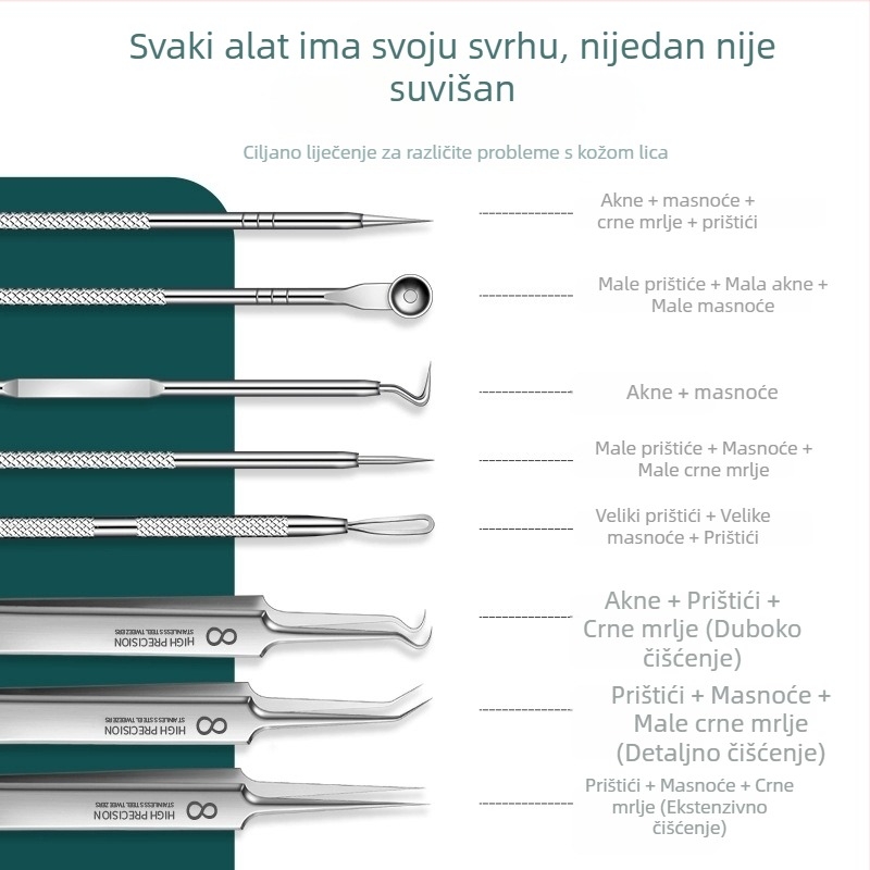 Set alata za ekstrakciju akni od nehrđajućeg čelika, za opću upotrebu