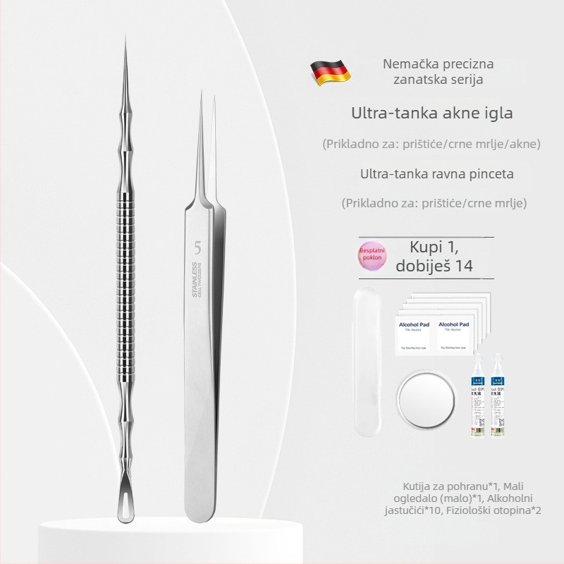 Set alata za akne i uklanjanje crnih točaka, izuzetno oštar vrh No. 5, nehrđajući čelik