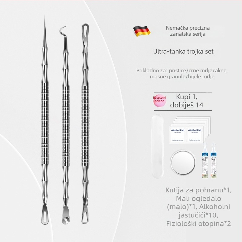 Set alata za akne i uklanjanje crnih točaka, izuzetno oštar vrh No. 5, nehrđajući čelik