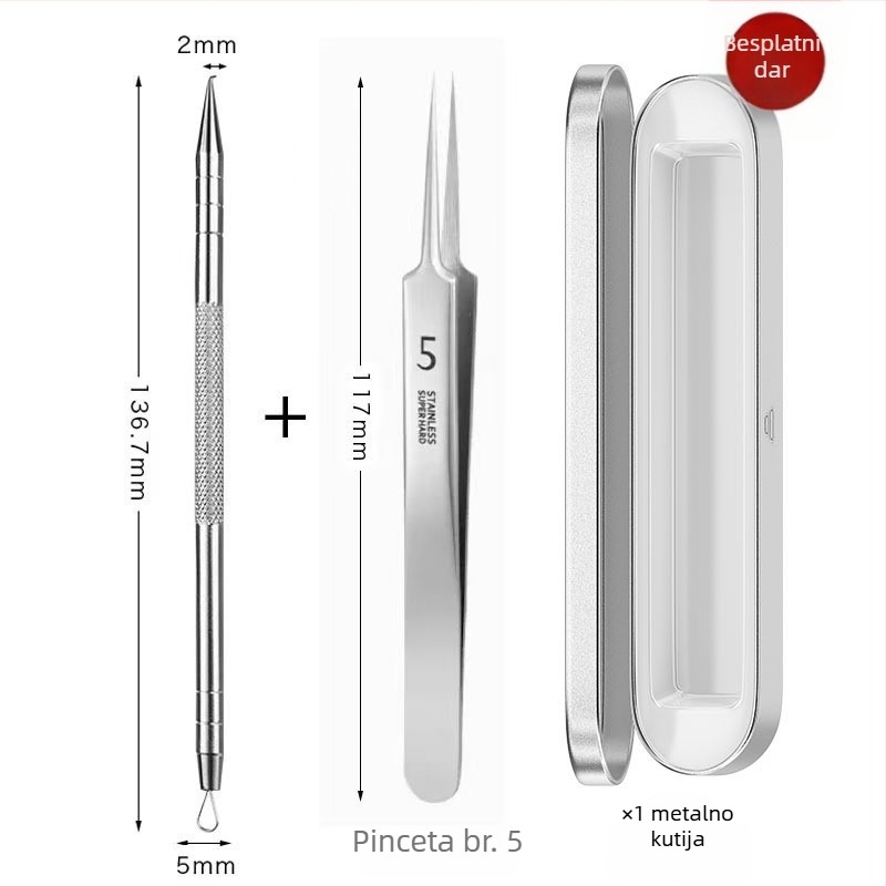 Igle za akne s zakrivljenim kukama – nehrđajući čelik, alat za vađenje crnih točkica