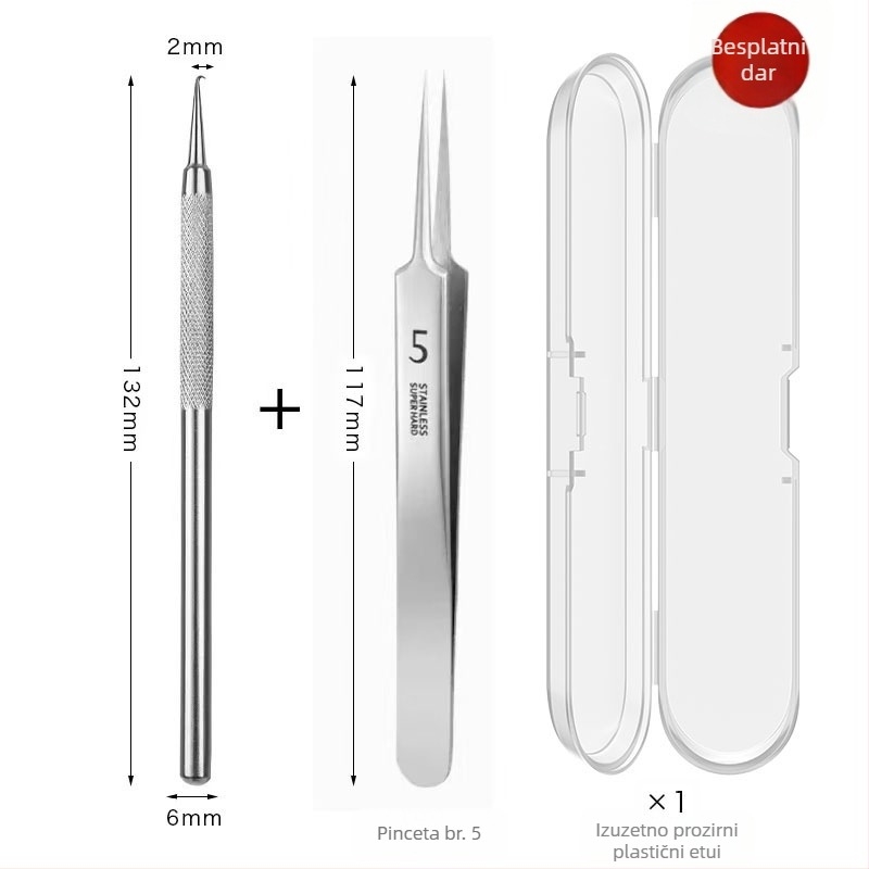 Igle za akne s zakrivljenim kukama – nehrđajući čelik, alat za vađenje crnih točkica