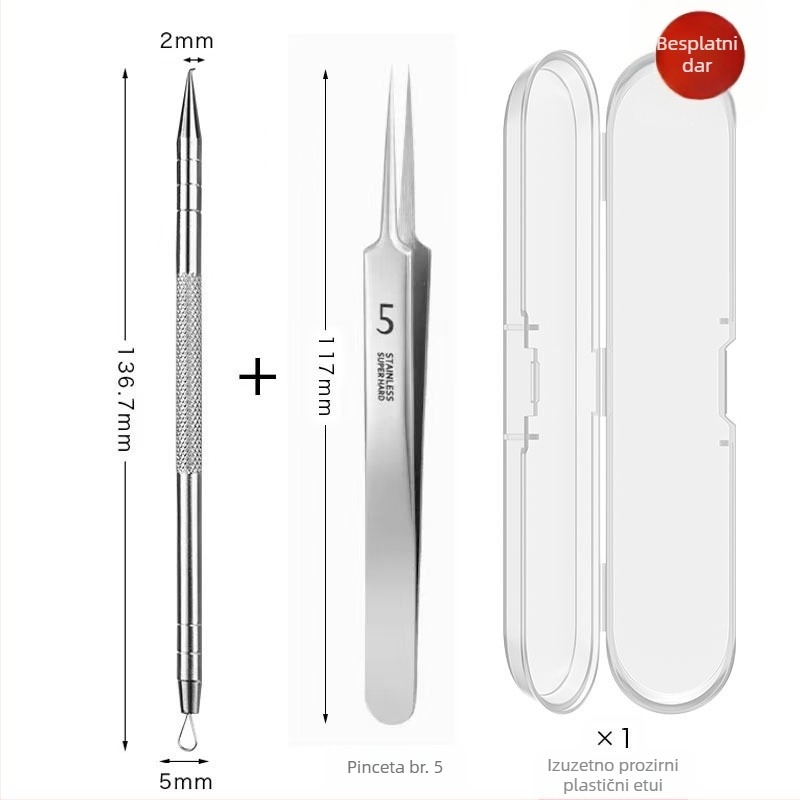 Igle za akne s zakrivljenim kukama – nehrđajući čelik, alat za vađenje crnih točkica