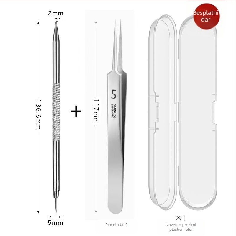 Igle za akne s zakrivljenim kukama – nehrđajući čelik, alat za vađenje crnih točkica