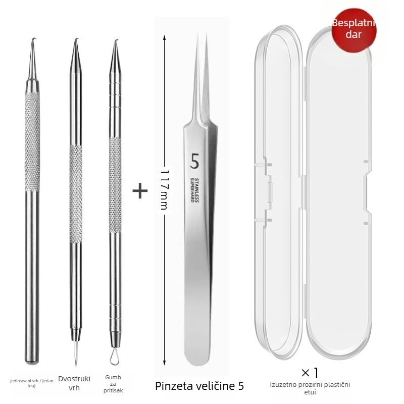 Igle za akne s zakrivljenim kukama – nehrđajući čelik, alat za vađenje crnih točkica