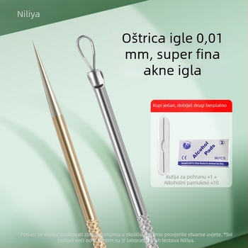 Profesionalni set alata za akne s ultra oštrim tankim iglama i izvlačivačem crnih točaka, nehrđajući čelik – Nilia