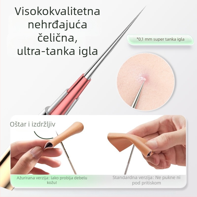 Profesionalni set alata za akne s ultra oštrim tankim iglama i izvlačivačem crnih točaka, nehrđajući čelik – Nilia