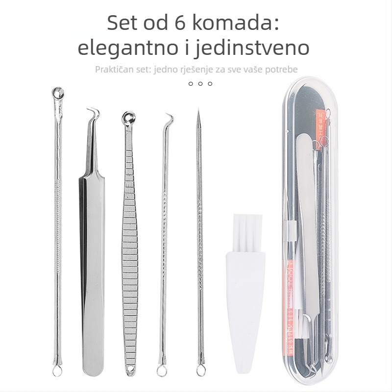 6-dijelni set akne igala, nehrđajući čelik – uključuje iglu za akne, pincetu i klipsu za akne