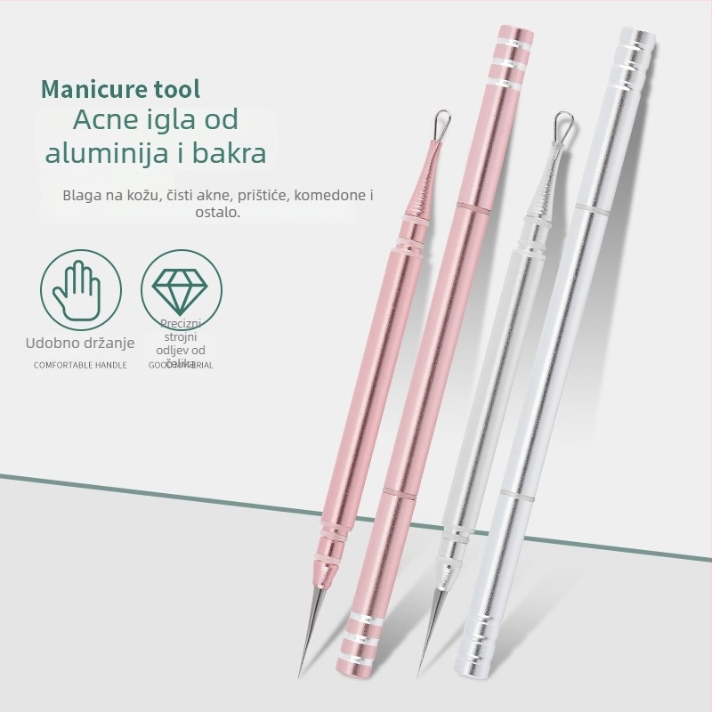 Igla za akne: dvostruko glavna, prijenosna nehrđajućeg čelika alat za istiskivanje prištića; podrijetlo Yangjiang, Guangdong; dugotrajan rok trajanja; kozmetički alat: igla za akne