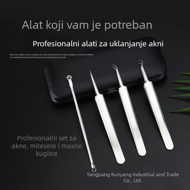Set alata za akne: klips za akne i igla za akne, nehrđajući čelik, elektroplirano, četverodjelni set, pogodno za sve tipove kože