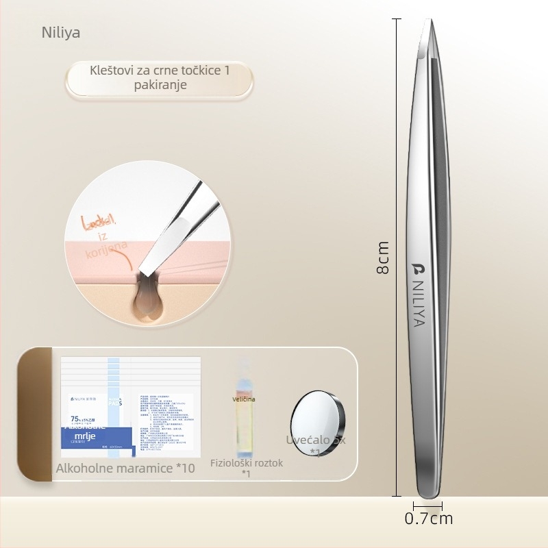 Nilia pinceta za mitesere – visoka preciznost, nehrđajući čelik, siguran alat za salon za pore i obrve