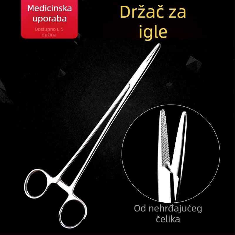 Kirurški držač igle od nehrđajućeg čelika – višekratna upotreba, s punozubnim čeljustima za šivanje, pakiranje 1 kom.
