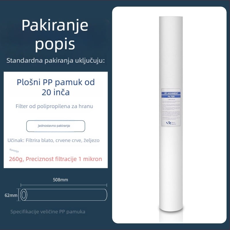 Filter element za vodeni pročišćivač – polipropilen, PP pamuk filter, prednja ugradnja, 500 L/h