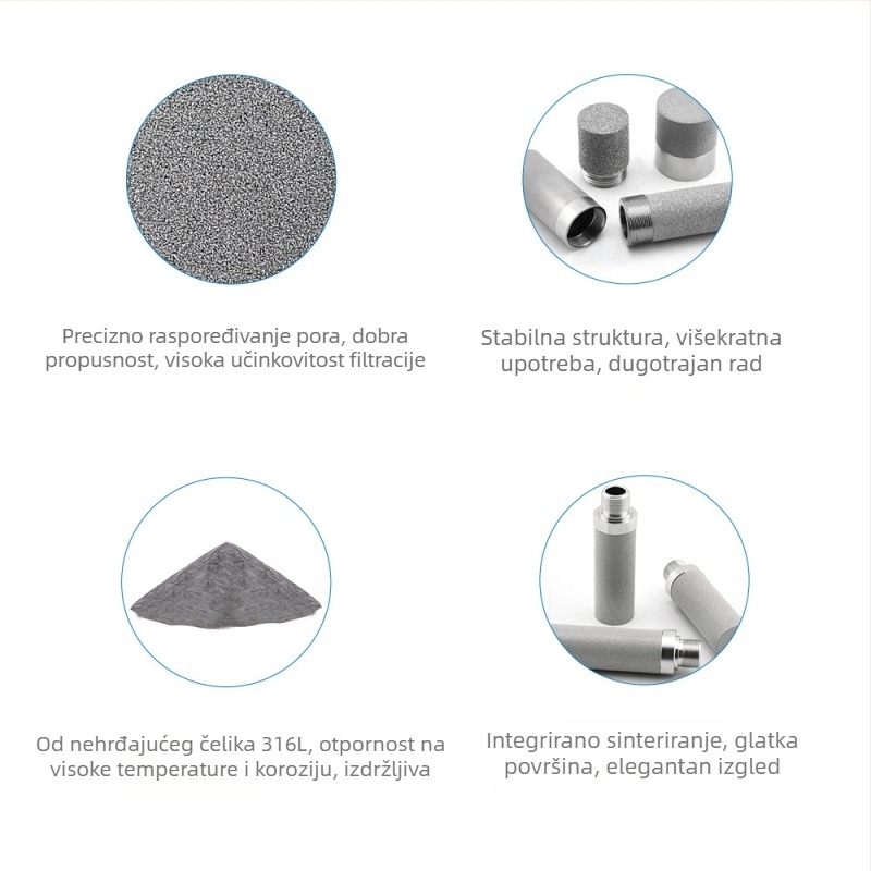 Porozno-sinterirani filter element od nehrđajućeg čelika 316L - visoka temperatura otpornost, otpornost na koroziju, poroznost 15-45%, tlačna otpornost 3-5 MPa