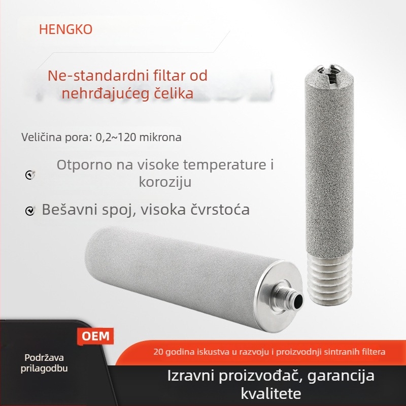 316L nehrđajući čelik, vijčani filtracijski element, prašno sinterirani filtr, visoka temperatura, mikronska preciznost, 98% apsorpcija, poroznost 35–45%