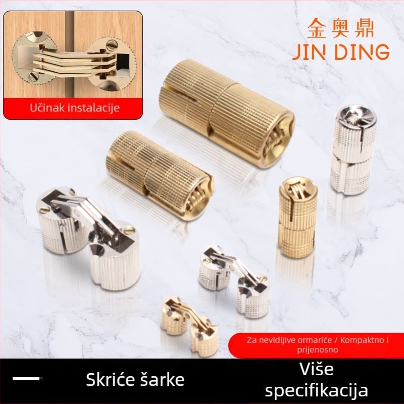 Golden Tripod mesingana skrivena šarka za električnu kutiju – skrivena vrata ormarića, tiho otvaranje jednim dodirom, niklovani završni sloj