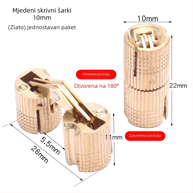 Golden Tripod mesingana skrivena šarka za električnu kutiju – skrivena vrata ormarića, tiho otvaranje jednim dodirom, niklovani završni sloj