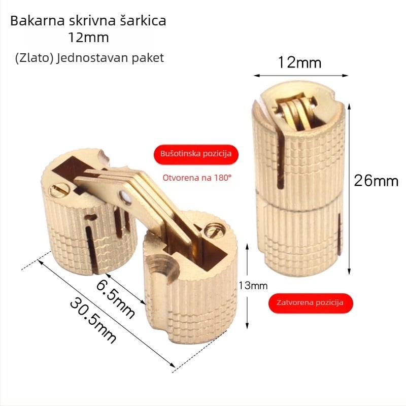 Golden Tripod mesingana skrivena šarka za električnu kutiju – skrivena vrata ormarića, tiho otvaranje jednim dodirom, niklovani završni sloj