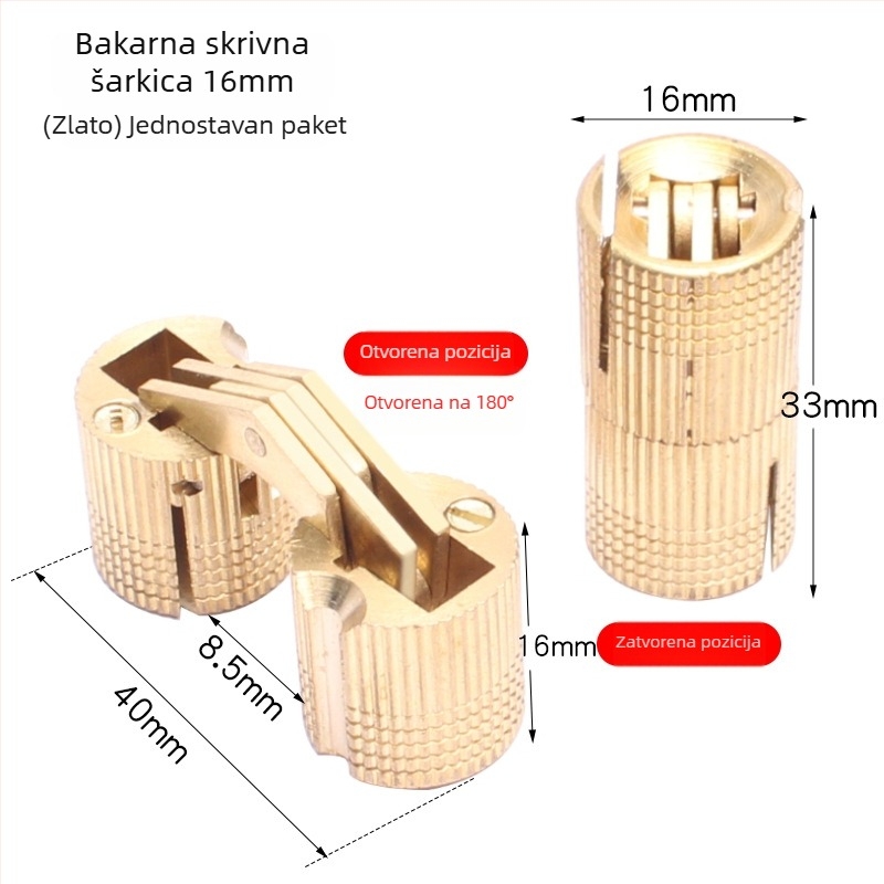 Golden Tripod mesingana skrivena šarka za električnu kutiju – skrivena vrata ormarića, tiho otvaranje jednim dodirom, niklovani završni sloj