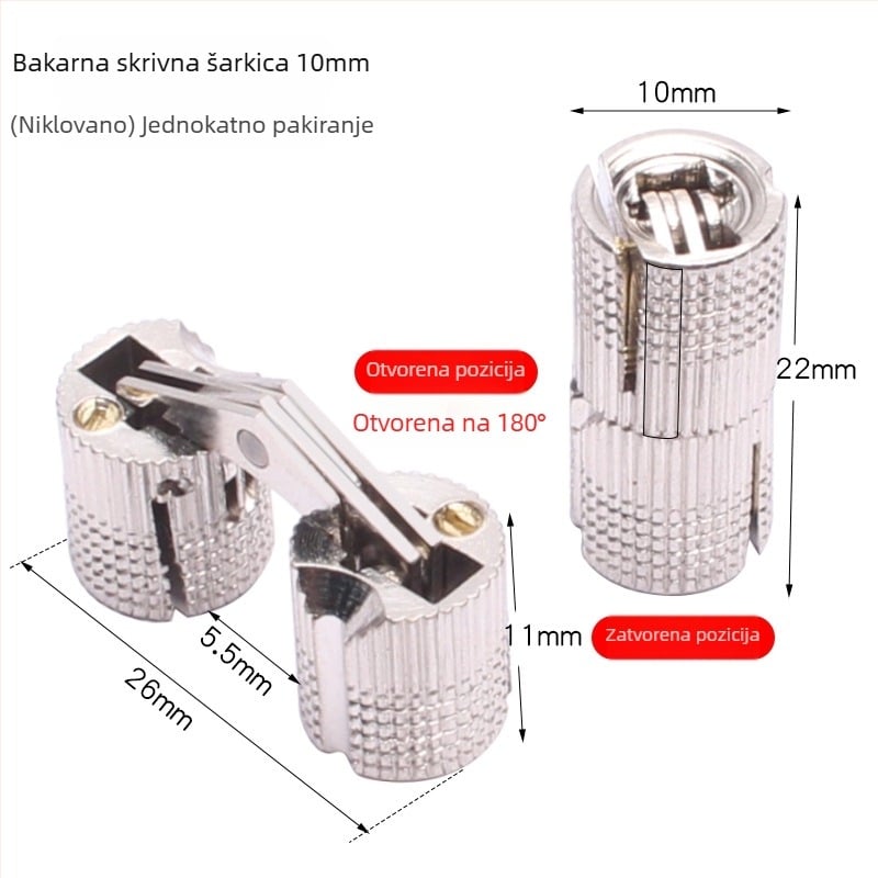 Golden Tripod mesingana skrivena šarka za električnu kutiju – skrivena vrata ormarića, tiho otvaranje jednim dodirom, niklovani završni sloj