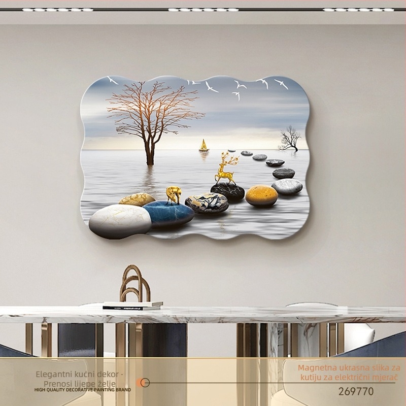 Dekorativna slika za kutiju brojila — magnetsko pričvršćivanje, bez bušenja, bez okvira, cvjetni uzorak, kožna podloga boje