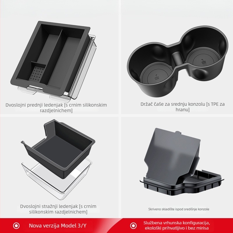 Kutija za središnju konzolu za Tesla Model Y — plastična, za ploču instrumenta, vodootporna i otporna na tlak