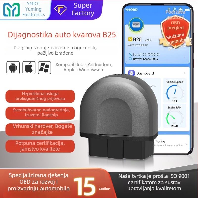 Automobilski dijagnostički alat B25 Bluetooth – višefunkcionalni detektor kvarova za motor, ABS, zračne jastuke i cjelovitu provjeru vozila (Elm327)