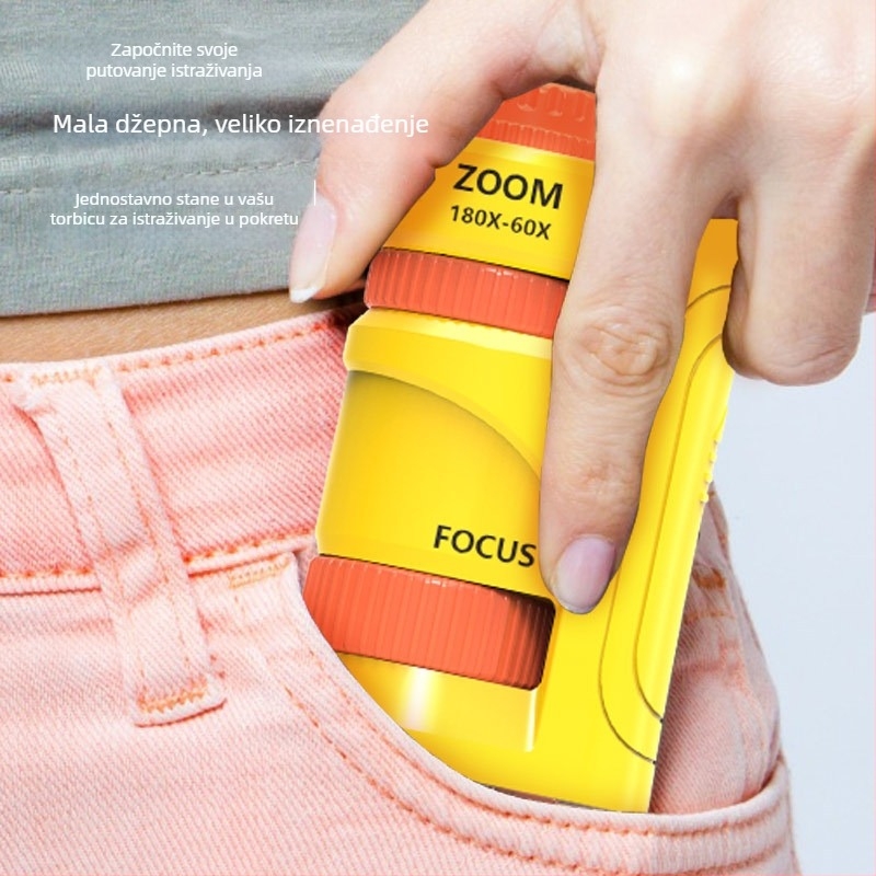 Prijenosni ručni mikroskop i lupa – skup za biološke i kemijske eksperimente, plastična konstrukcija, ne električni, višestruka funkcionalnost, za uzrast 7–14 godina