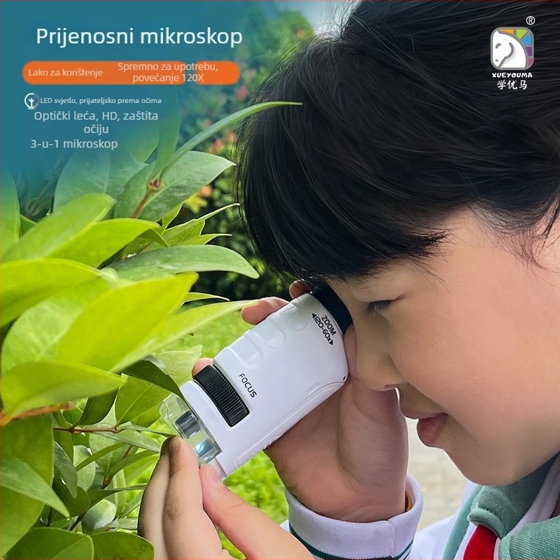 Prijenosni mikroskop za znanstvene eksperimente — ručni, plastični, edukativna igračka biologije/kemije za djecu 7–14 godina (ručni, plastični, biologija/kemija, 7–14 godina)