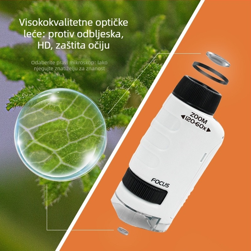 Prijenosni mikroskop za znanstvene eksperimente — ručni, plastični, edukativna igračka biologije/kemije za djecu 7–14 godina (ručni, plastični, biologija/kemija, 7–14 godina)
