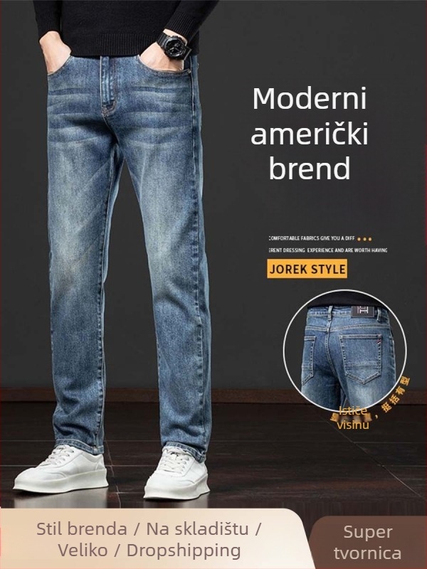 Muške traperice ravnog kroja, srednji porast, 73% pamuk denim, gusta tkanina, zatvarač na zip