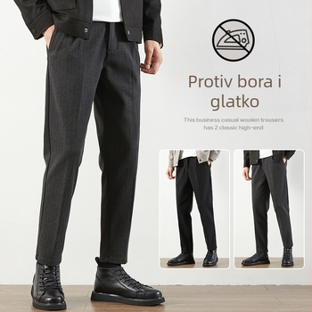 Muške hlače za jesen, ravnog kroja, mješavina pamuka i poliester, srednji pojas, zatvarač, poslovni casual stil